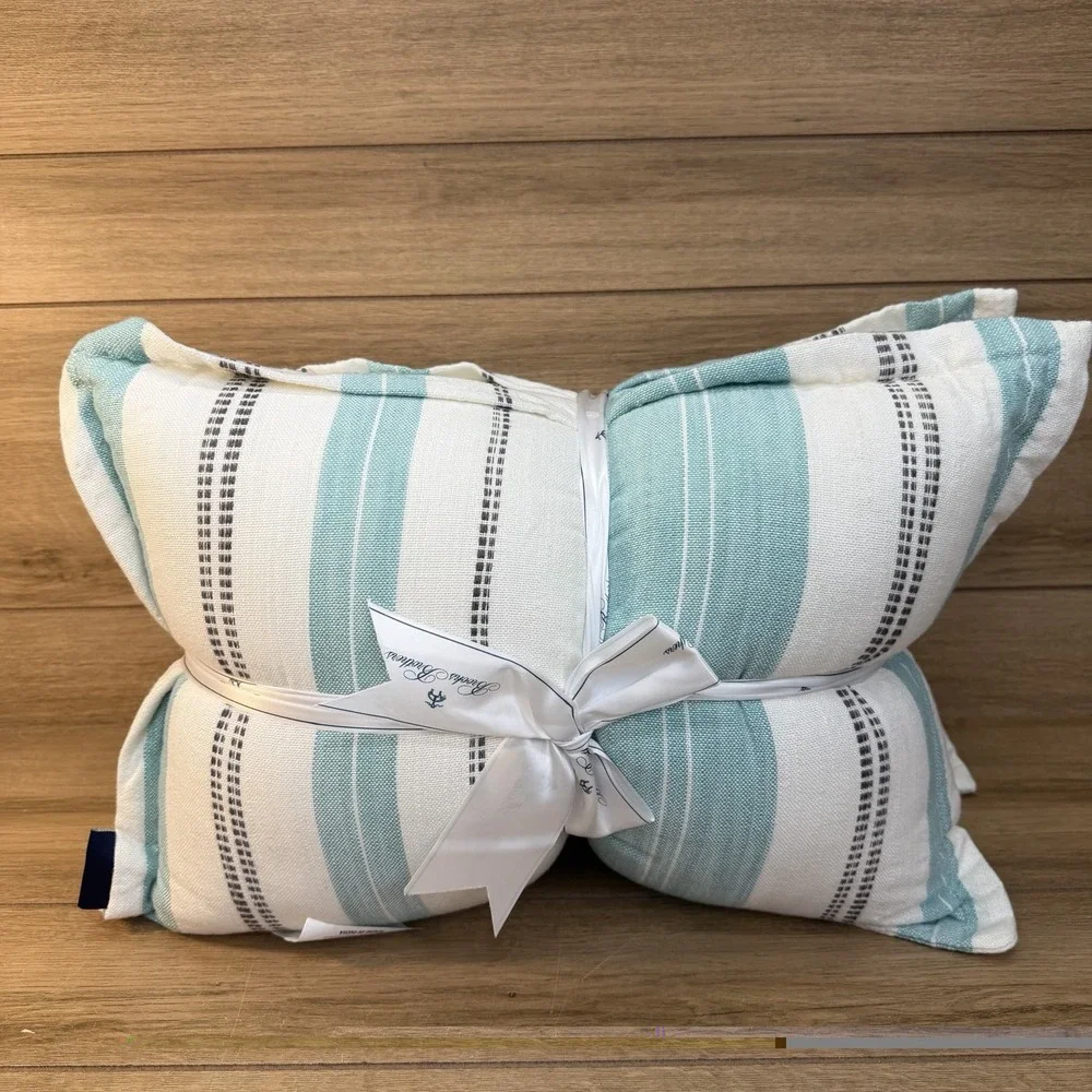 NWT Brooks Brothers Coastal Striped Throw Pillows Set 2 Fade Resistant Nautical